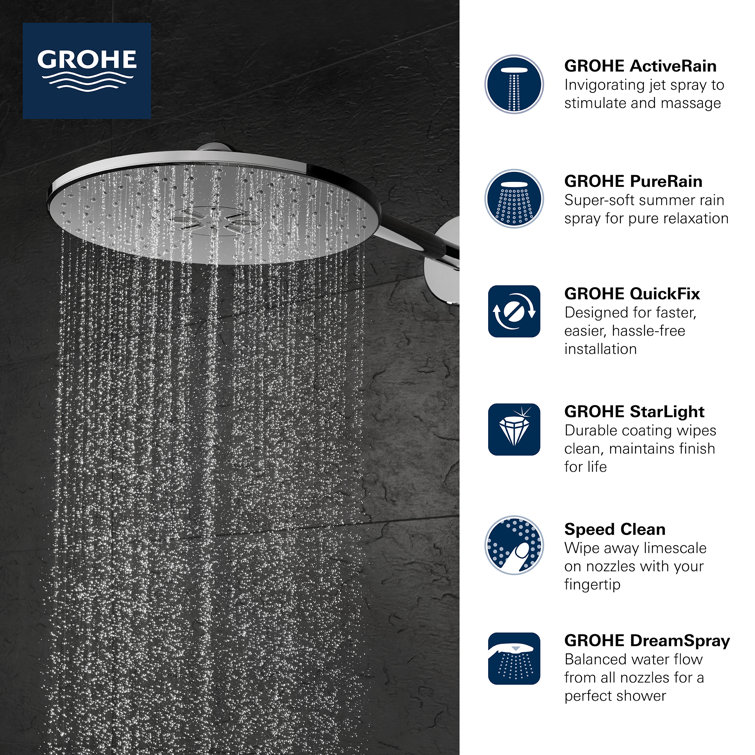 Brushed Nickel 12" Multi Function Rain Shower Head Set