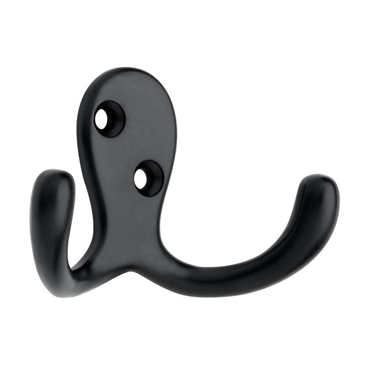 Matte Black Double Prong Wall Mounted Metal Hook