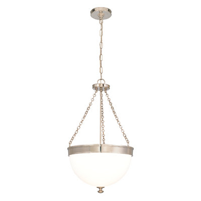 Elegant 3-Light Polished Nickel Pendant with Opal Glass Bowl