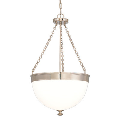 Elegant 3-Light Polished Nickel Pendant with Opal Glass Bowl