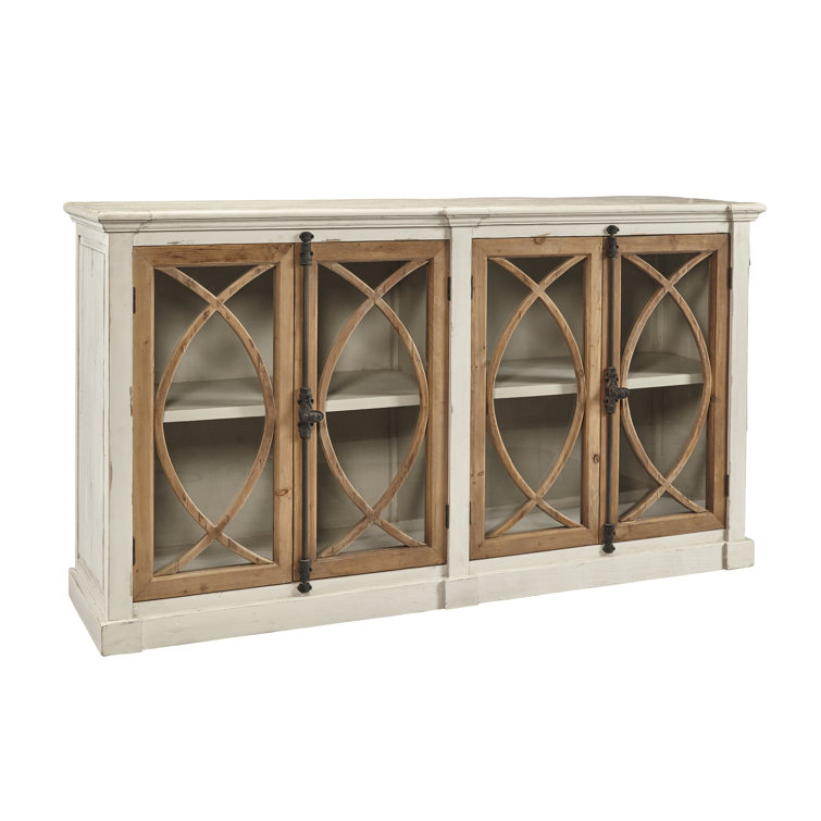 Antiqued White and Honey Fretwork China Cabinet