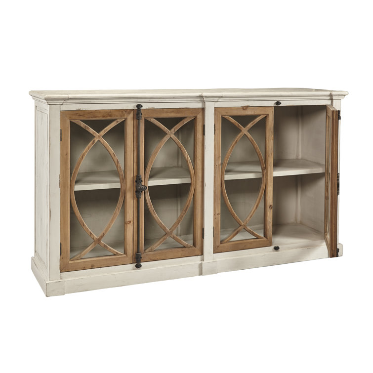 Antiqued White and Honey Fretwork China Cabinet