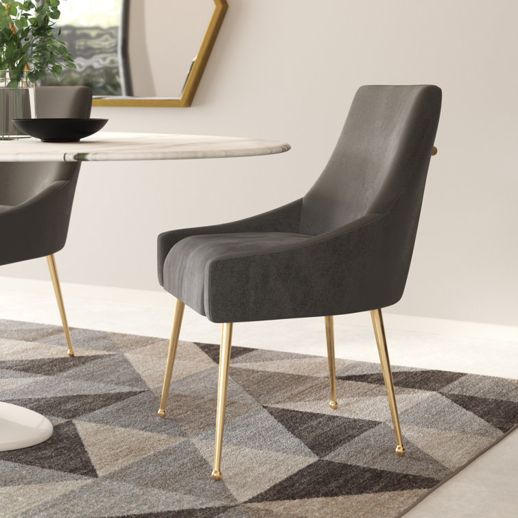 Beatrix 19" Grey Velvet Upholstered Side Chair with Silver Metal Legs