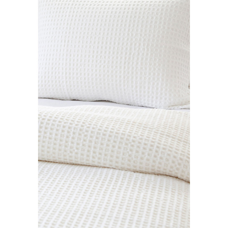 Zuma Queen-Sized Cream Cotton Waffle Weave Blanket