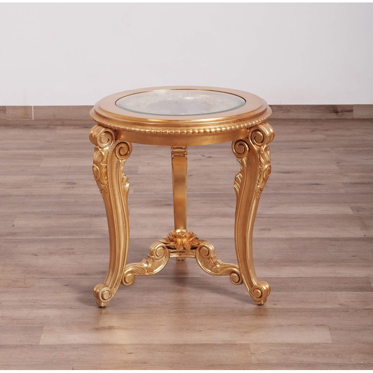Bellagio Gold Dark Mahogany Round End Table with Glass Top