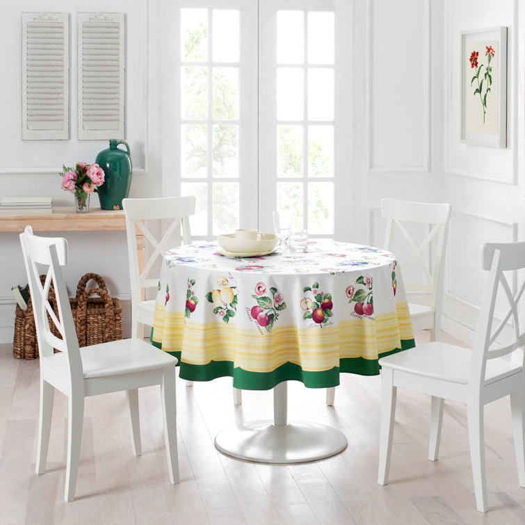 French Garden 70" Round Cotton Tablecloth with Floral Print