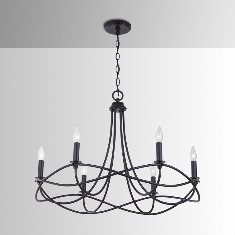 Elegant Matte Black 6-Light Crystal Plug-In Chandelier