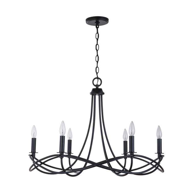 Elegant Matte Black 6-Light Crystal Plug-In Chandelier