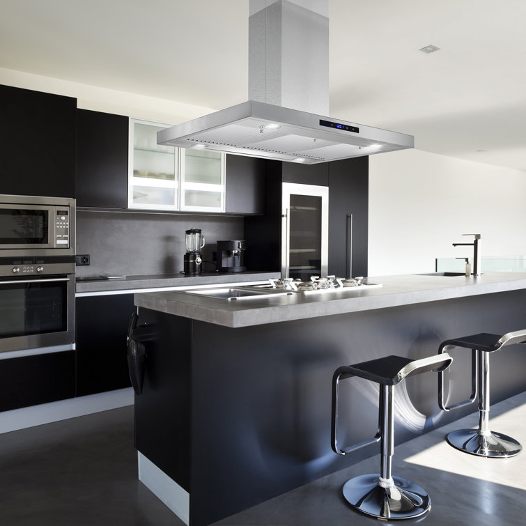 36-Inch Stainless Steel Convertible Island Range Hood with LED Lights