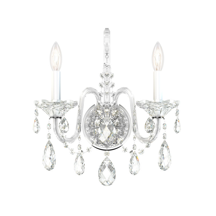 Sterling Polished Silver 2-Light Sconce with Clear Heritage Crystals