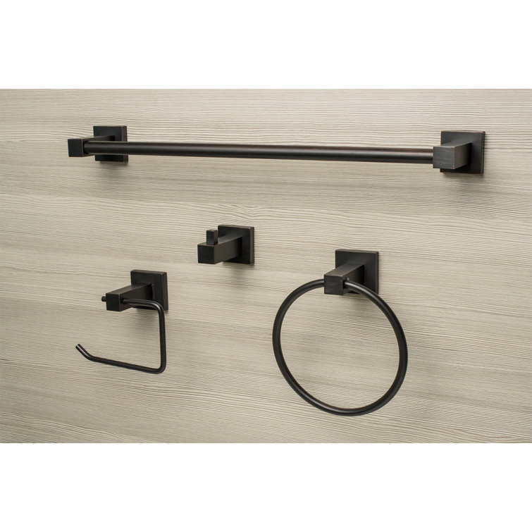 Vintage Bronze Modern Bathroom Hardware Set with Towel Bar, Ring, Hook, and Holder