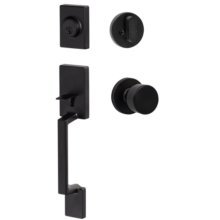 Flat Black Modern Handleset with Single Cylinder Deadbolt