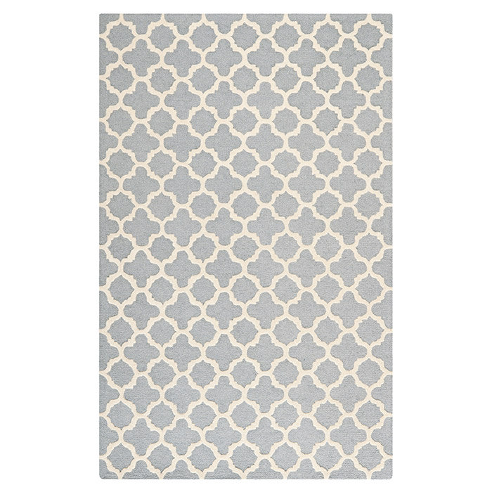 Silver/Ivory Geometric Hand-Tufted Wool Area Rug 30" x 7"