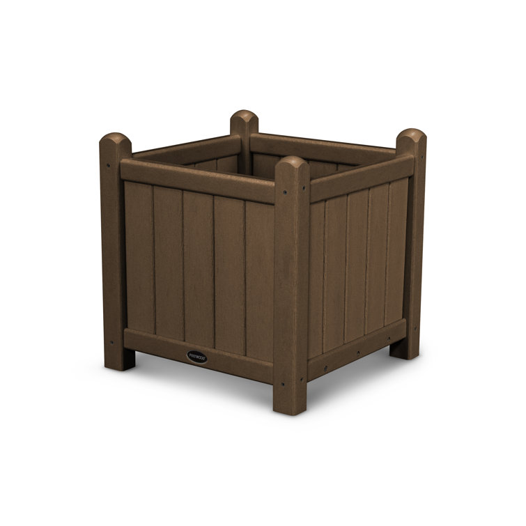 POLYWOOD Traditional 16" Dark Teak Square Planter for Outdoor Spaces