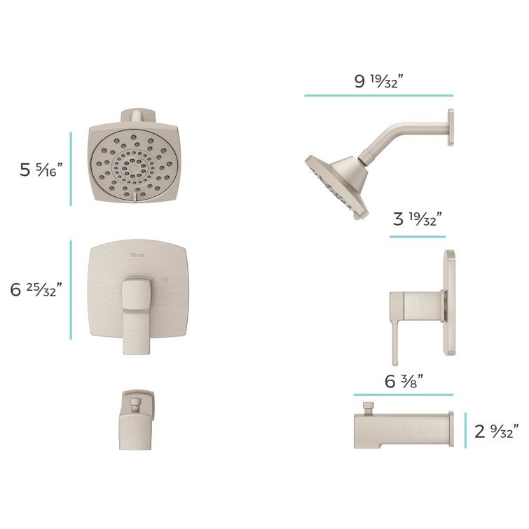 Deckard Brushed Nickel Square Wall Mounted Tub and Shower Faucet