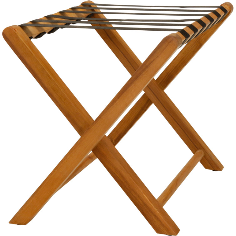 Solid Teak Folding Luggage Rack with Black Straps