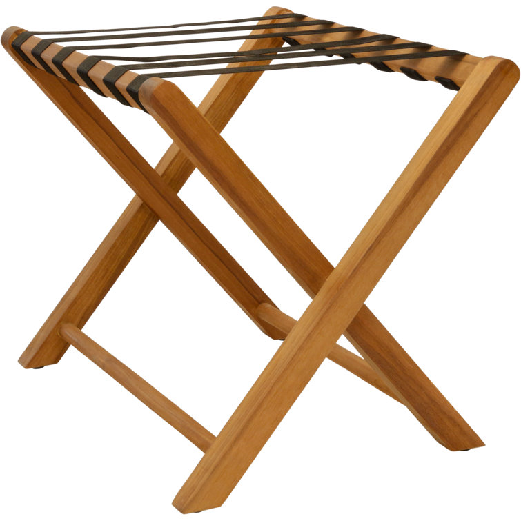 Solid Teak Folding Luggage Rack with Black Straps