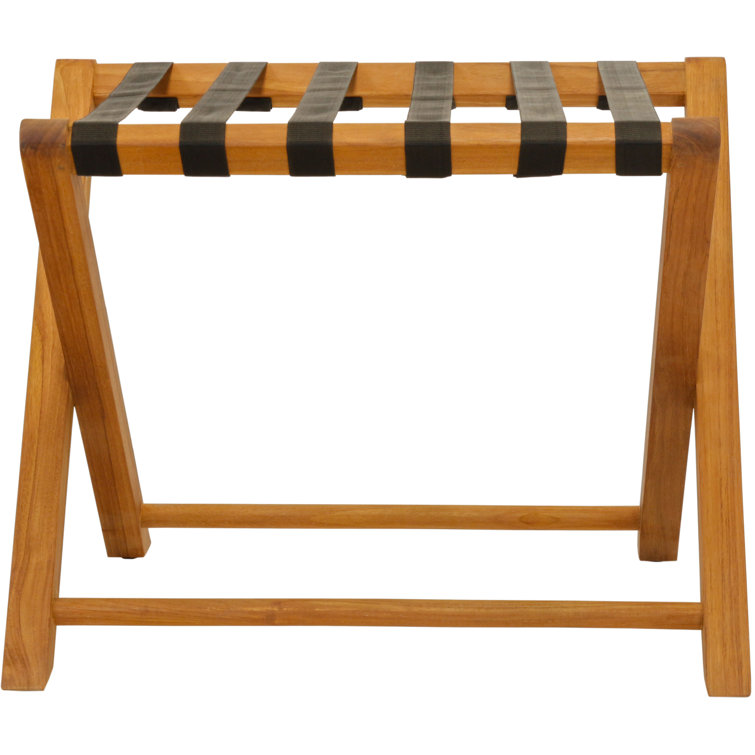 Solid Teak Folding Luggage Rack with Black Straps