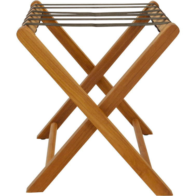 Solid Teak Folding Luggage Rack with Black Straps
