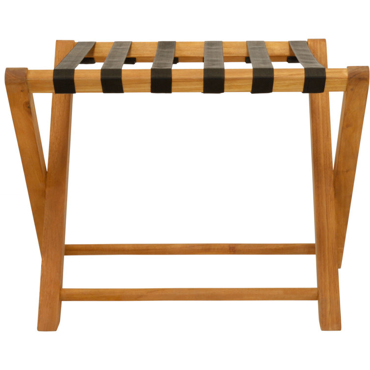 Solid Teak Folding Luggage Rack with Black Straps