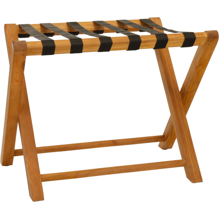 Solid Teak Folding Luggage Rack with Black Straps