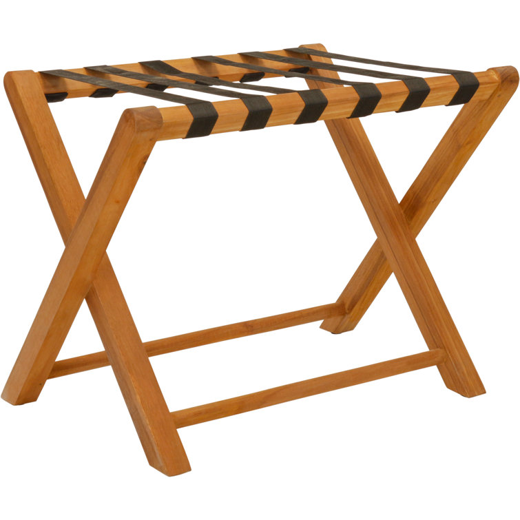Solid Teak Folding Luggage Rack with Black Straps