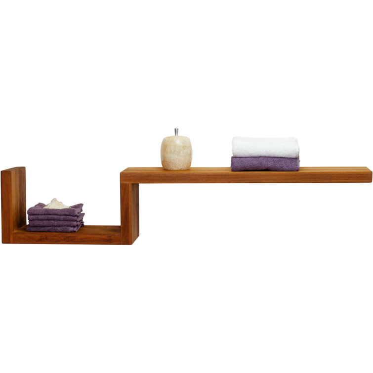 Manada Teak Floating Wall Shelf with Teak Oil Finish