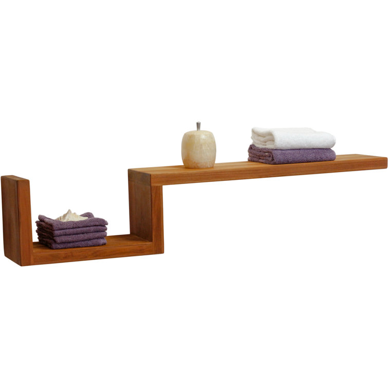 Manada Teak Floating Wall Shelf with Teak Oil Finish