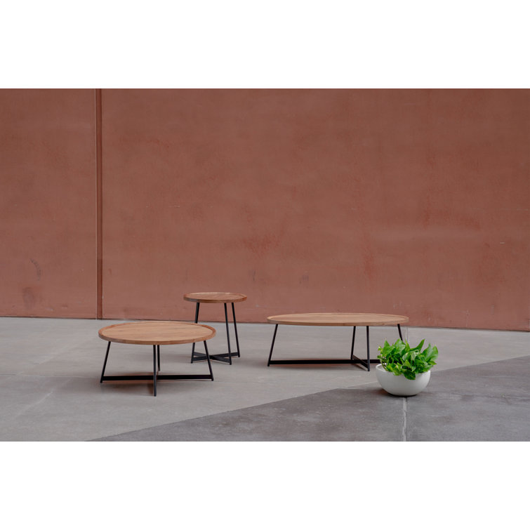 Niklaus 23" Round Walnut Veneer Side Table with X-Shaped Steel Base