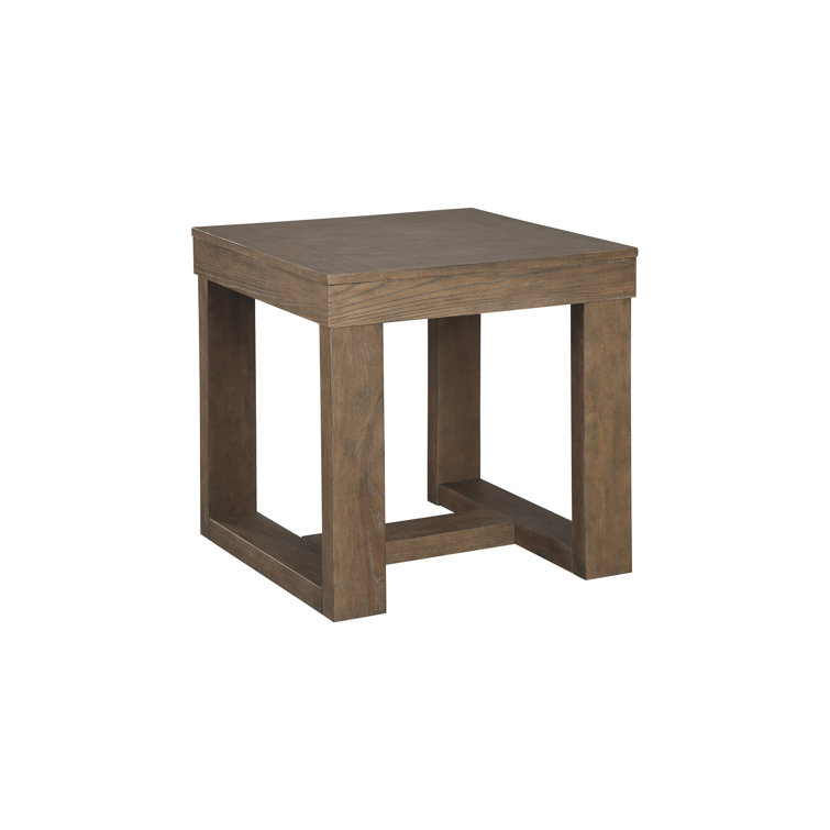 Contemporary Plank-Effect Square End Table in Textured Grayish Brown