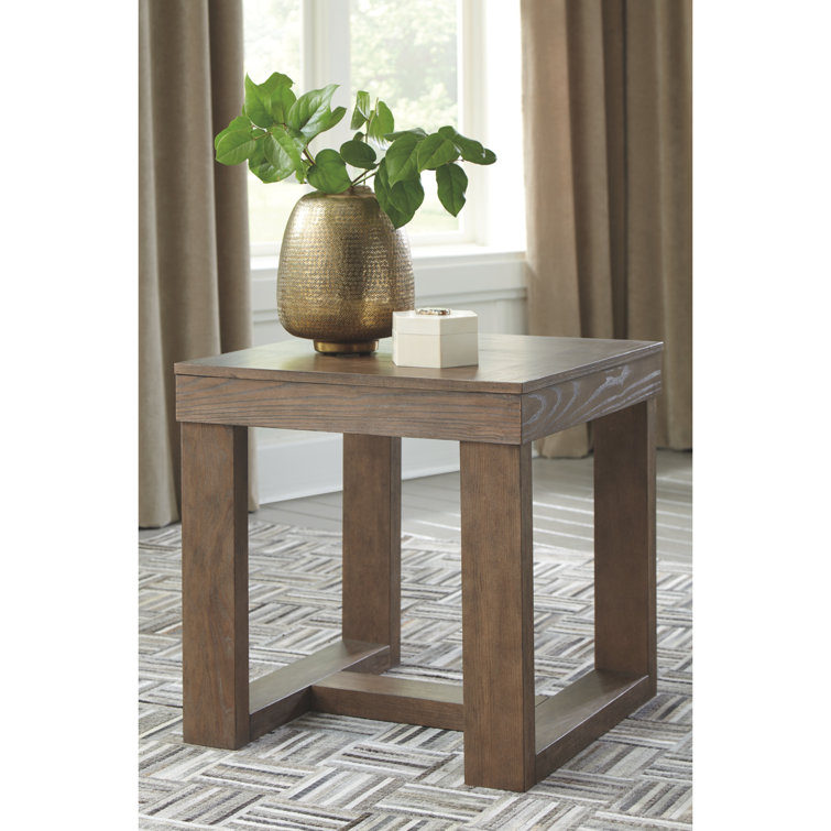 Contemporary Plank-Effect Square End Table in Textured Grayish Brown