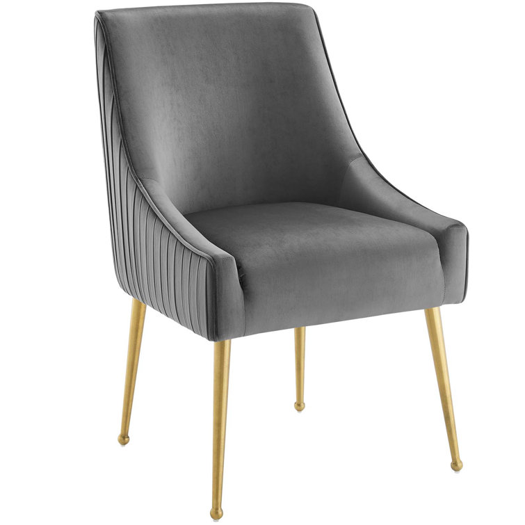 Elegance Brushed Gold & Gray Velvet Upholstered Side Chair