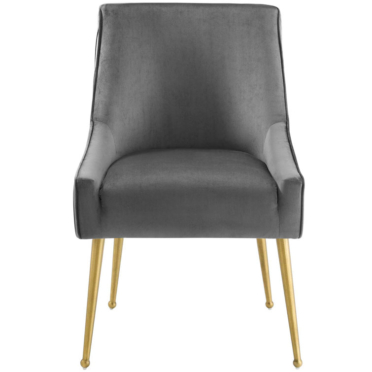Elegance Brushed Gold & Gray Velvet Upholstered Side Chair