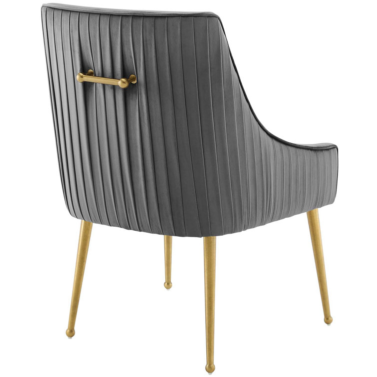 Elegance Brushed Gold & Gray Velvet Upholstered Side Chair