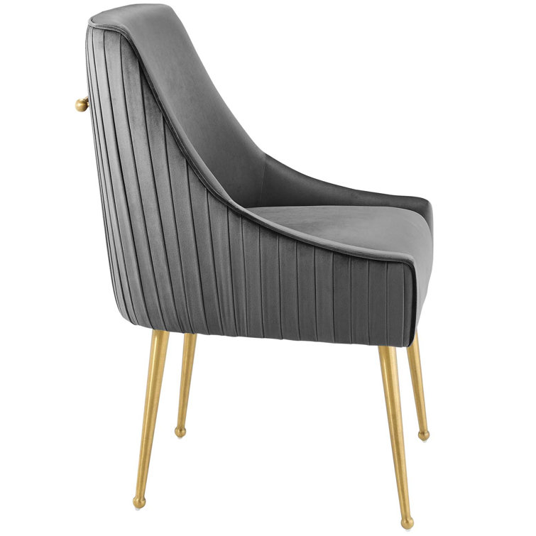 Elegance Brushed Gold & Gray Velvet Upholstered Side Chair