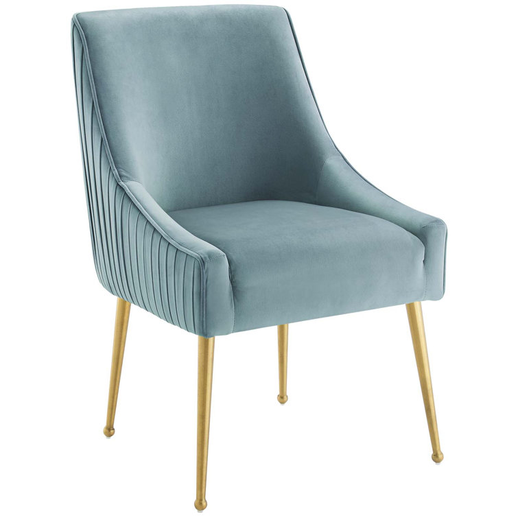 Elysian Light Blue Velvet Upholstered Side Chair with Gold Metal Legs