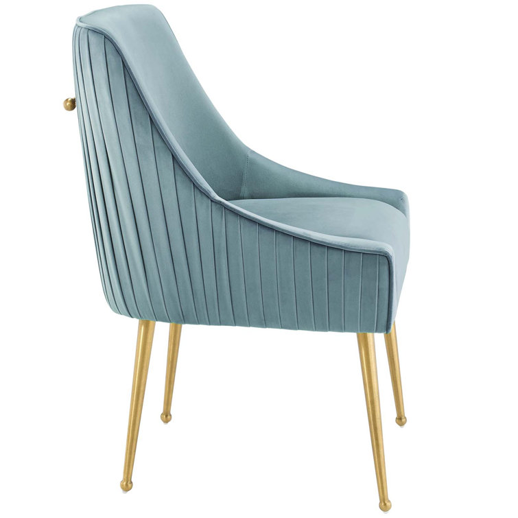 Elysian Light Blue Velvet Upholstered Side Chair with Gold Metal Legs