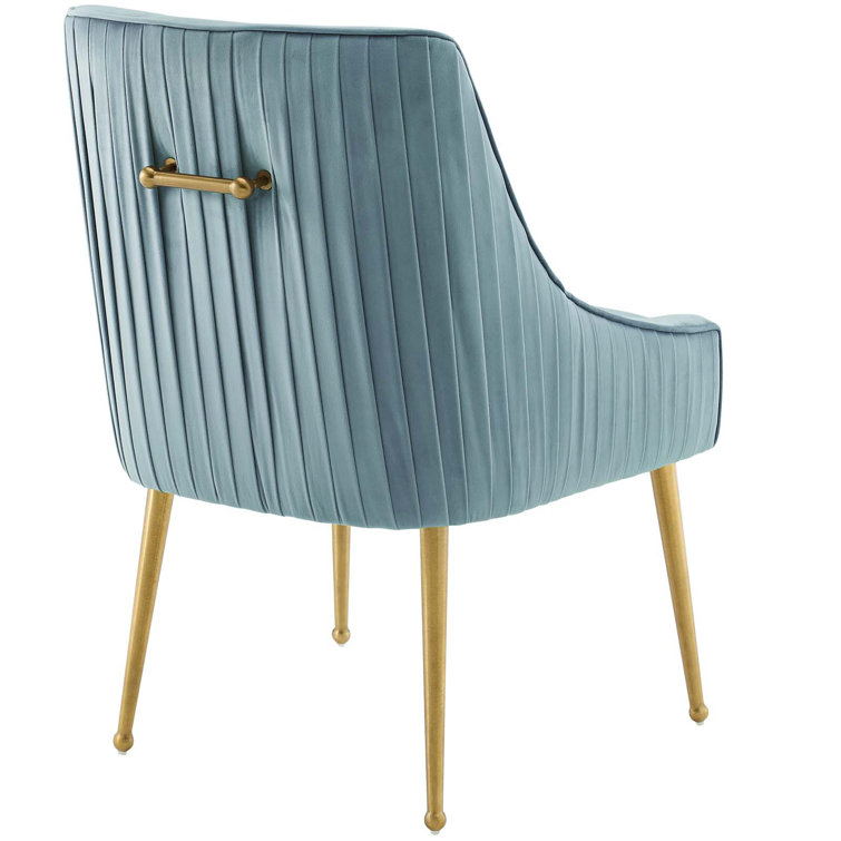 Elysian Light Blue Velvet Upholstered Side Chair with Gold Metal Legs