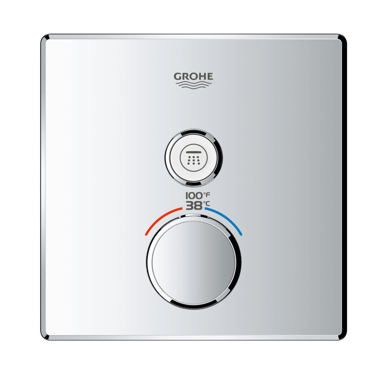 Gold Wall-Mounted Thermostatic Shower Trim with Push-Button Diverter