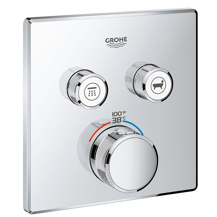 Modern Chrome Wall-Mounted Shower Trim with Push-Button Diverter