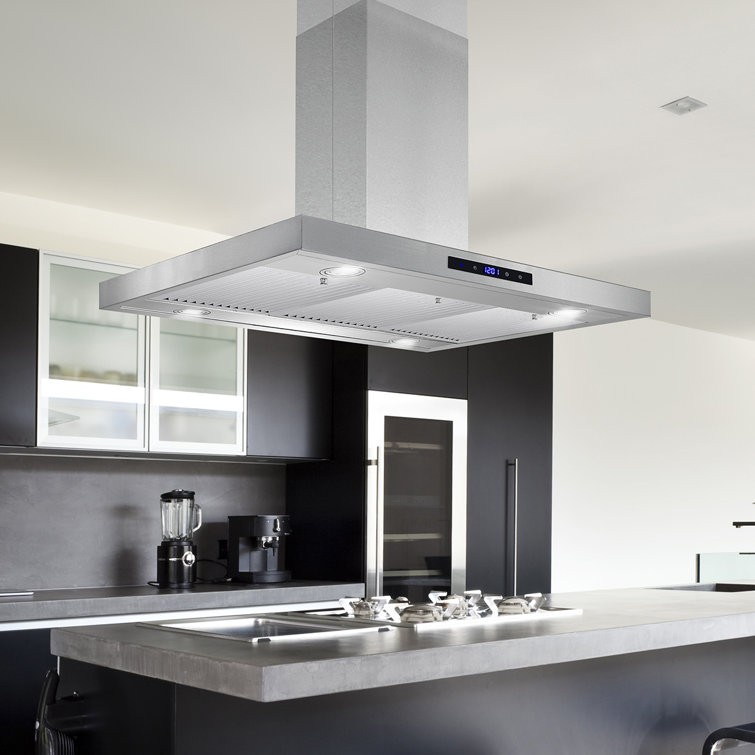 36-Inch Stainless Steel Convertible Island Range Hood with LED Lights