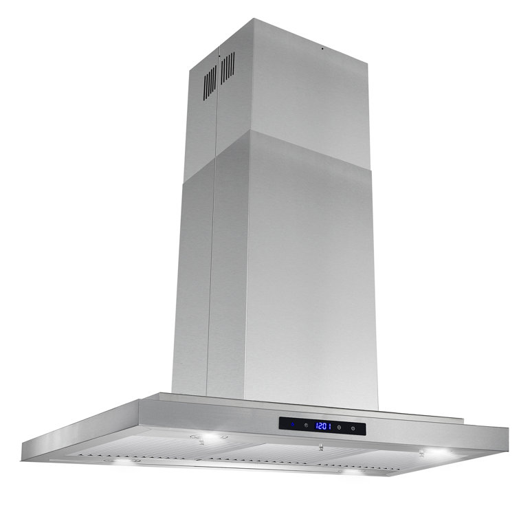 36-Inch Stainless Steel Convertible Island Range Hood with LED Lights