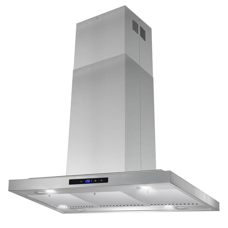 36-Inch Stainless Steel Convertible Island Range Hood with LED Lights