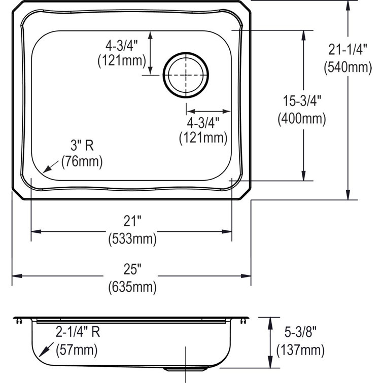 Elkay 25" Stainless Steel Single Bowl Drop-In Kitchen Sink