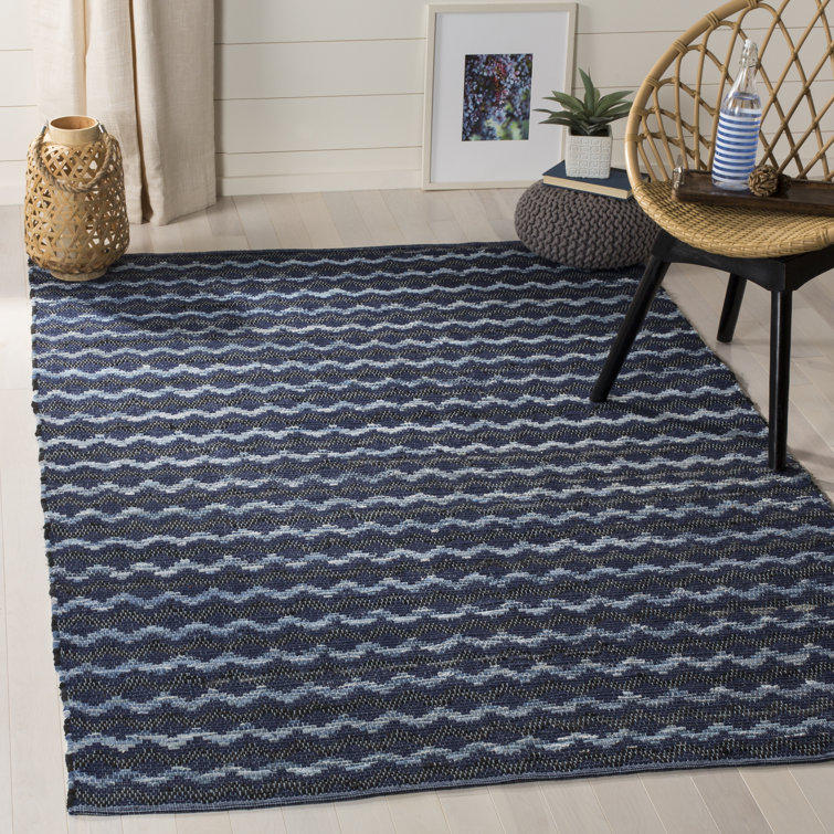 Coastal Charm Black and Turquoise Hand-Woven Wool-Cotton Blend Area Rug - 30" x 4"