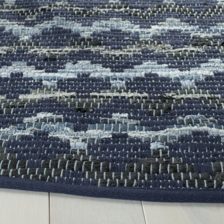 Montauk 6' x 6' Black and Navy Wool Cotton Square Rug