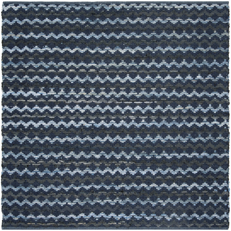 Montauk 6' x 6' Black and Navy Wool Cotton Square Rug