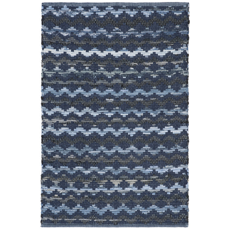 Coastal Charm Black and Turquoise Hand-Woven Wool-Cotton Blend Area Rug - 30" x 4"