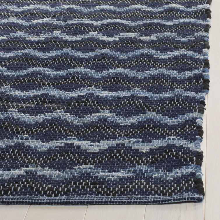 Montauk 6' x 6' Black and Navy Wool Cotton Square Rug