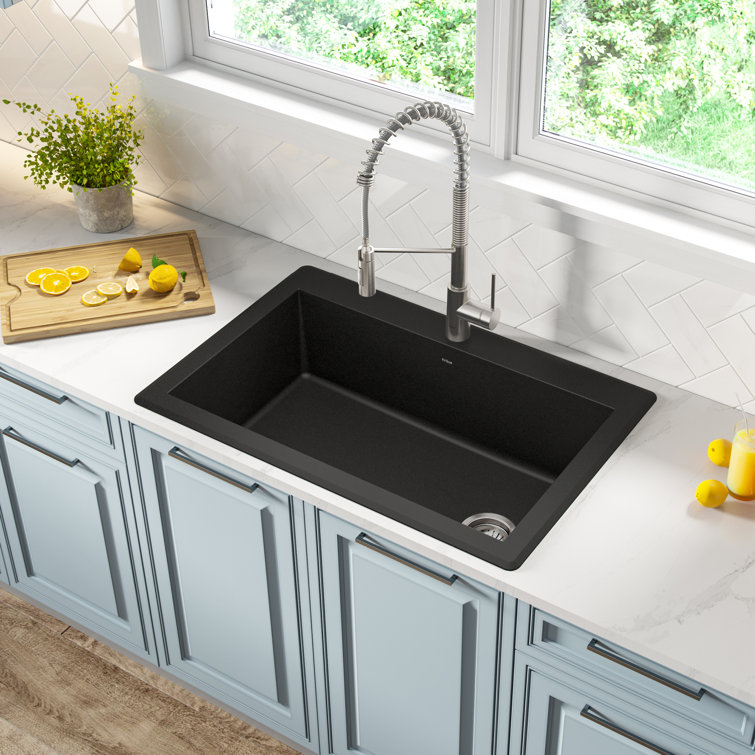 33-Inch Black Granite Single Bowl Drop-In Kitchen Sink